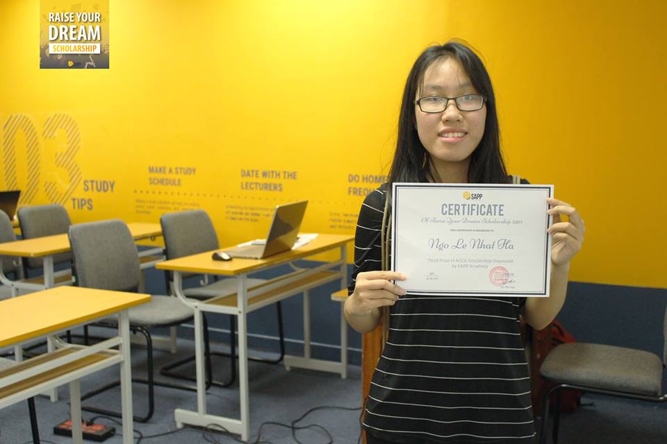 Ngô Lê Nhật Hạ, giải ba học bổng ACCA, Raise Your Dream Scholarship